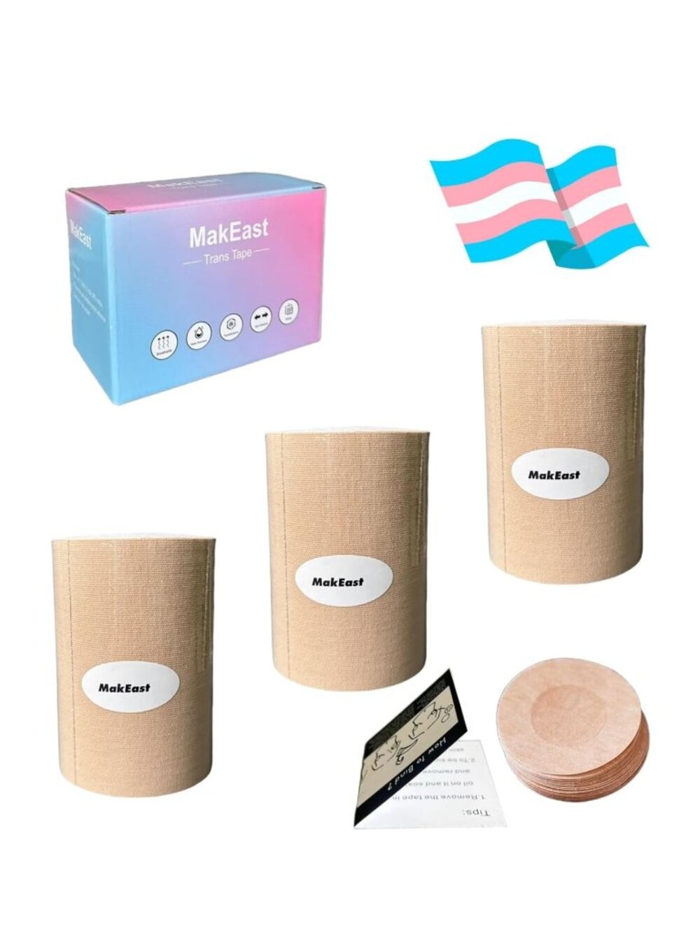 3 Roll Package 4" x 16.5' Trans Tape with Nipple Covers